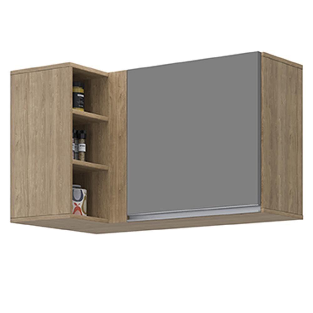 Armário Aéreo De Canto Reto Com Nicho Adega Austin Castanho-cinza - Lumil - 1