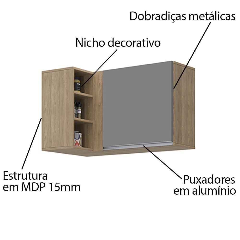 Armário Aéreo De Canto Reto Com Nicho Adega Austin Castanho-cinza - Lumil - 5