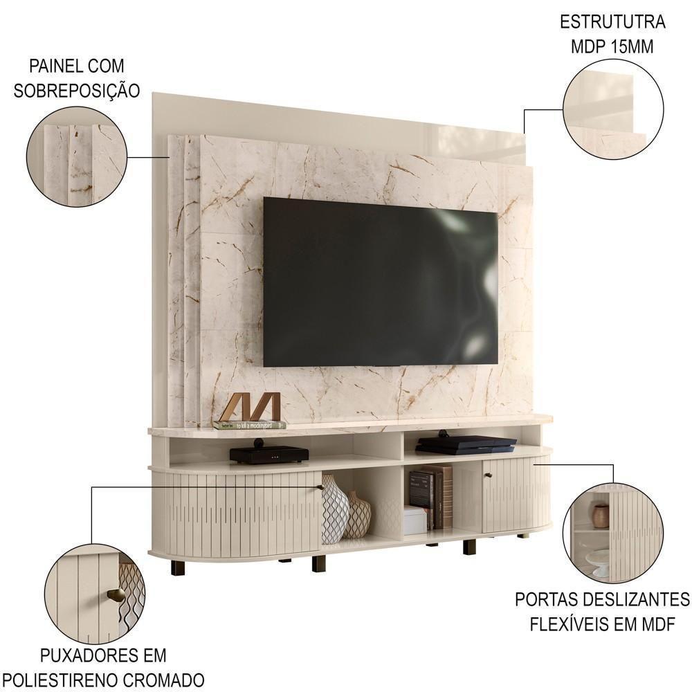 Estante Painel De Tv 65 Pol 183cm Ramona M01 Calacata-off White - Mpozenato - 3