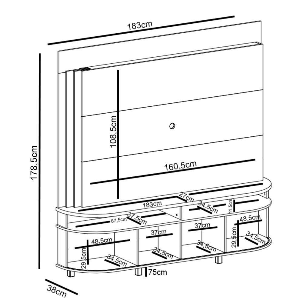 Estante Painel De Tv 65 Pol 183cm Ramona M01 Calacata-off White - Mpozenato - 4