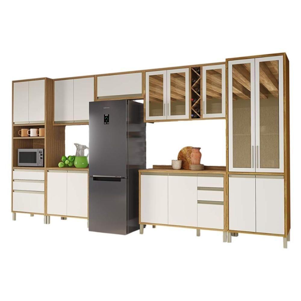 Kit Cozinha Modulada 7 Peças Tempranillo 3 Aéreos + 2 Balcões + 1 Paneleiro + 1 Torre Quente C7p84 Amendoa Off White Ronipa - 5