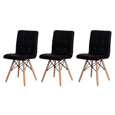 Kit 3 Cadeiras Para Sala De Jantar Gomos Com Base De Madeira Preta Preto