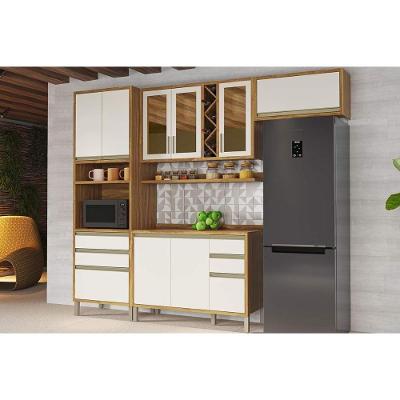 Cozinha Completa Tempranillo 2 Portas 3 Gavetas MDF 120cm Amêndoa e Off White