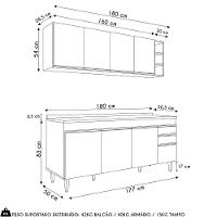 Armário De Cozinha Nevada E Balcão 180cm Com Tampo Dallas Cinza Claro/castanho - Lumil