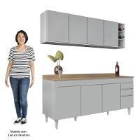 Armário De Cozinha Nevada E Balcão 180cm Com Tampo Dallas Cinza Claro/castanho - Lumil - 5