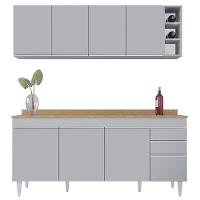Armário De Cozinha Nevada E Balcão 180cm Com Tampo Dallas Cinza Claro/castanho - Lumil - 6