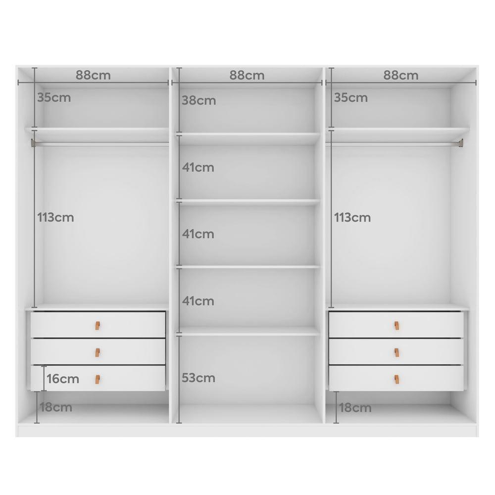 Guarda-roupas Ollie 276cm 3 Portas 6 Gavetas 6 Prateleiras Sem Espelho Com Pés 2gav3 - Lopas Branco - 2