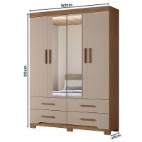 Guarda Roupa Solteiro Ambiente Miami 4 Portas Carvalho Fendi Com Espelho - Moval - 2