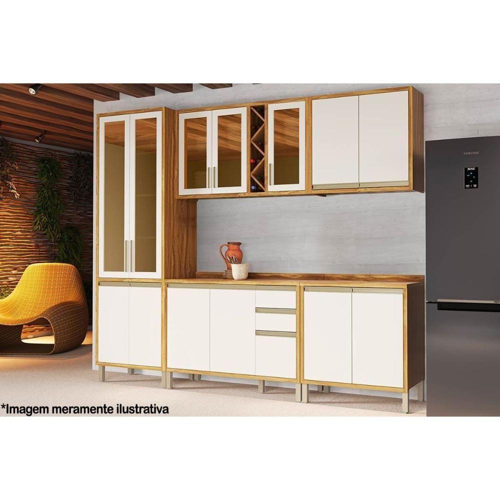 Armário Aéreo Cozinha Modulado Tempranillo Com 3 Portas Com Vidro Reflecta 120cm Amendoa-off White - Ronipa - 6