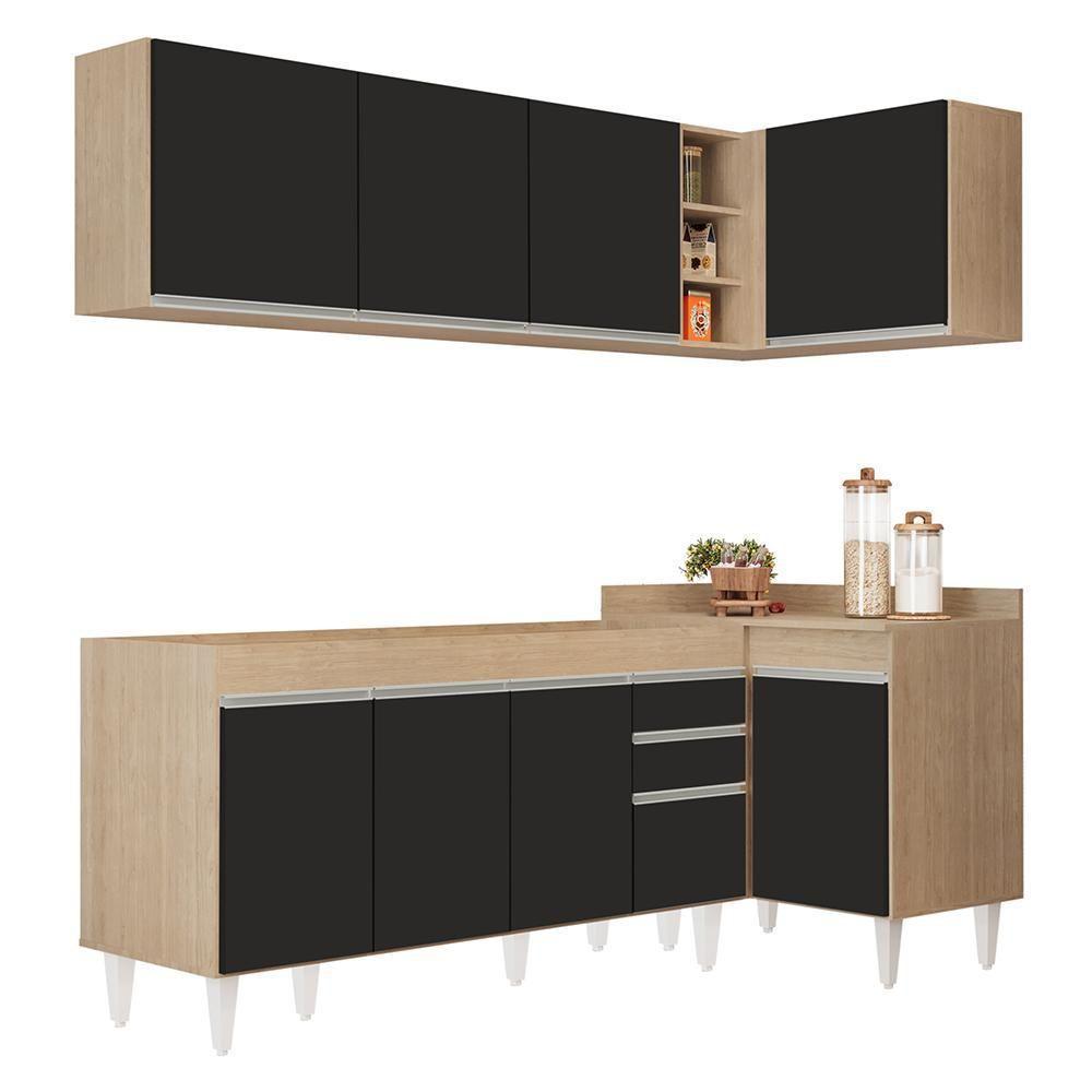 Armário De Cozinha Modulado De Canto Esquerdo 4 Peças Cp49 Balcão Sem Tampo Castanho/preto - Lumil - 1