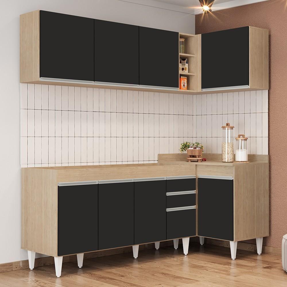 Armário De Cozinha Modulado De Canto Esquerdo 4 Peças Cp49 Balcão Sem Tampo Castanho/preto - Lumil - 2