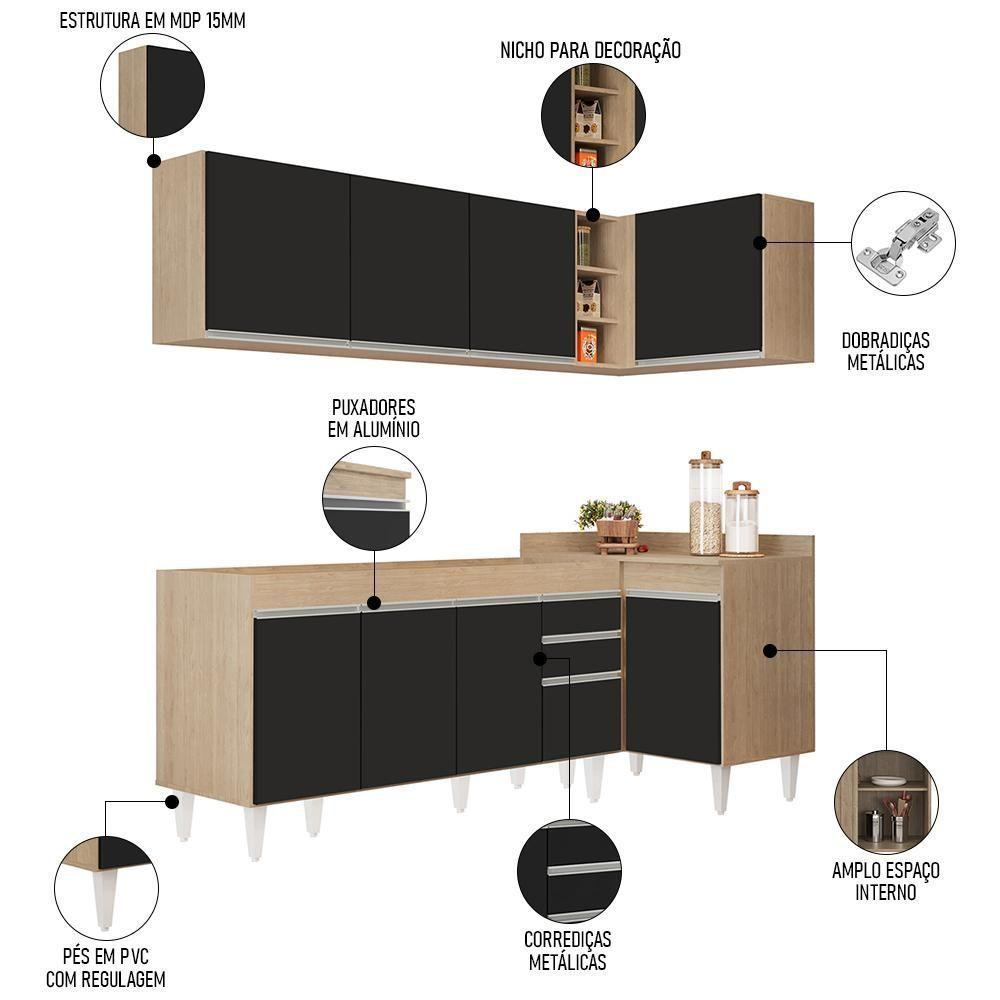 Armário De Cozinha Modulado De Canto Esquerdo 4 Peças Cp49 Balcão Sem Tampo Castanho/preto - Lumil - 3
