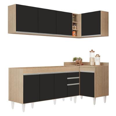Armário De Cozinha Modulado De Canto Esquerdo 4 Peças Cp49 Balcão Sem Tampo Castanho/preto - Lumil