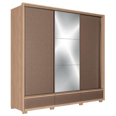 Guarda Roupa Casal Milan 3 Portas Deslizantes Wood-terracota Com Espelho E Pés - Santos Andirá Wood-terracota
