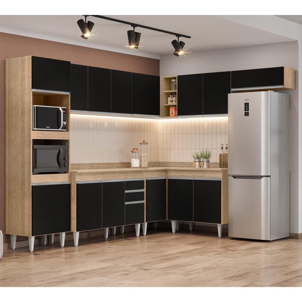 Armário De Cozinha Modulada De Canto 8 Peças Cp02 Balcão Com Tampo Castanho/preto - Lumil - 2