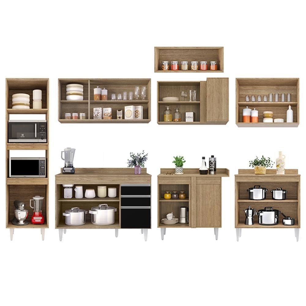 Armário De Cozinha Modulada De Canto 8 Peças Cp02 Balcão Com Tampo Castanho/preto - Lumil - 5