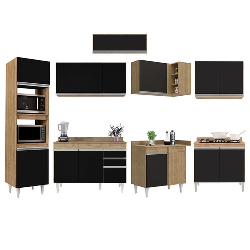 Armário De Cozinha Modulada De Canto 8 Peças Cp02 Balcão Com Tampo Castanho/preto - Lumil - 6