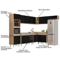 Armário De Cozinha Modulada De Canto 8 Peças Cp03 Balcão Com Pia Inox Castanho/preto - Lumil - 3