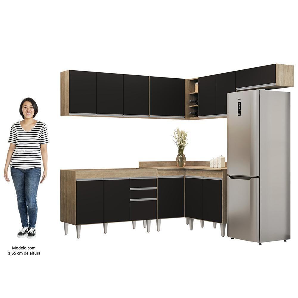Armário De Cozinha Modulado De Canto 7 Peças Cp19 Balcão Sem Tampo Castanho/preto - Lumil - 5