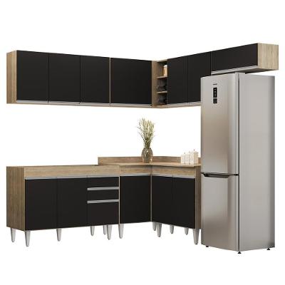 Armário De Cozinha Modulado De Canto 7 Peças Cp19 Balcão Sem Tampo Castanho/preto - Lumil