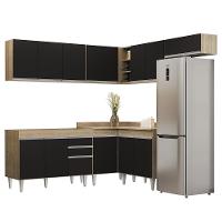 Armário De Cozinha Modulado De Canto 7 Peças Cp19 Balcão Sem Tampo Castanho/preto - Lumil - 1