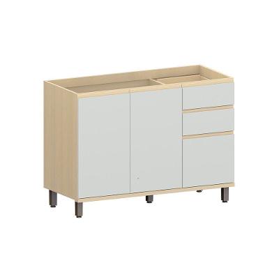 Balcão Cozinha Pia 120cm 3 Pt E 2 Gav S/ Tampo Aura Luciane Carvalho/cinza Cristal