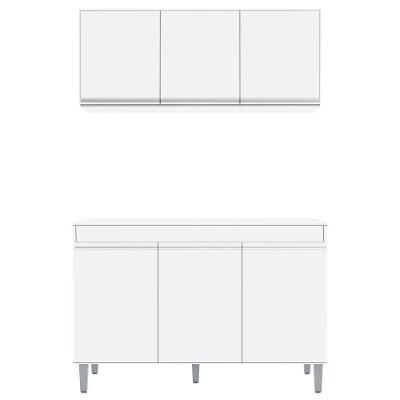 Armário Aéreo Andréia E Balcão Gabinete Sem Tampo Manu 120cm Branco - Ajl Móveis