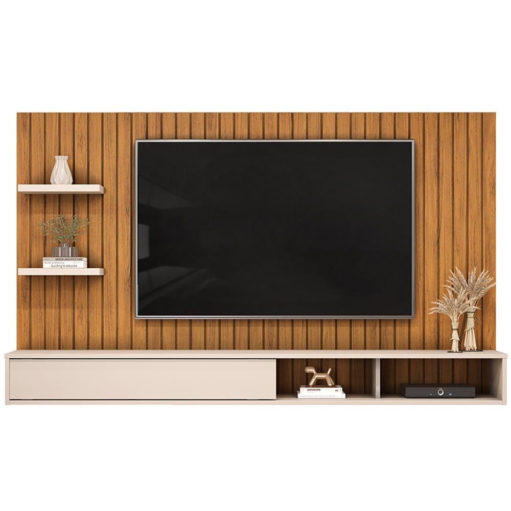 Painel Suspenso Tv 60 Pol 179 Cm Friz Freijó Off White Dj Moveis Freijo Off White - 1