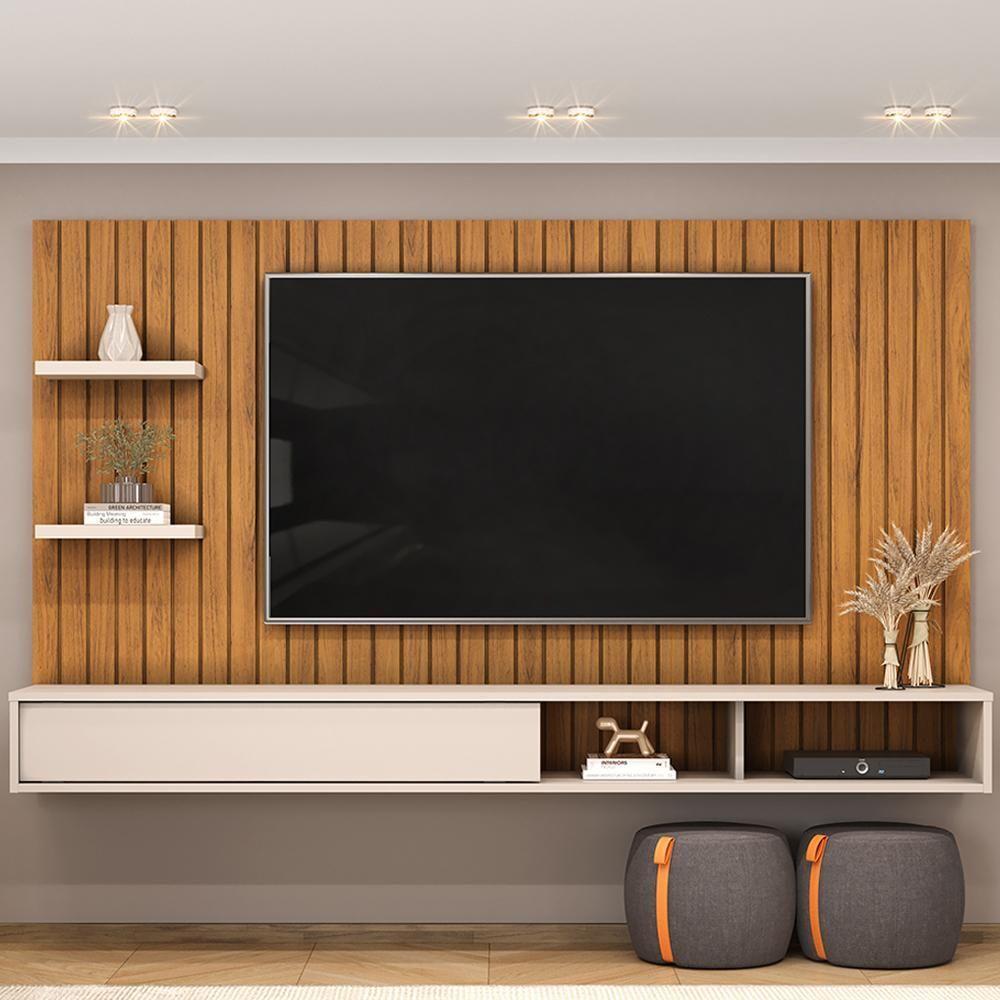 Painel Suspenso Tv 60 Pol 179 Cm Friz Freijó Off White Dj Moveis Freijo Off White - 2