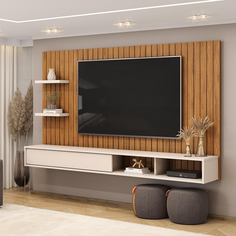 Painel Suspenso Tv 60 Pol 179 Cm Friz Freijó Off White Dj Moveis Freijo Off White - 6