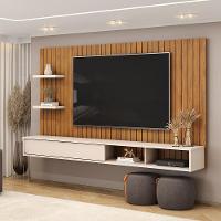 Painel Suspenso Tv 60 Pol 179 Cm Friz Freijó Off White Dj Moveis Freijo Off White - 6