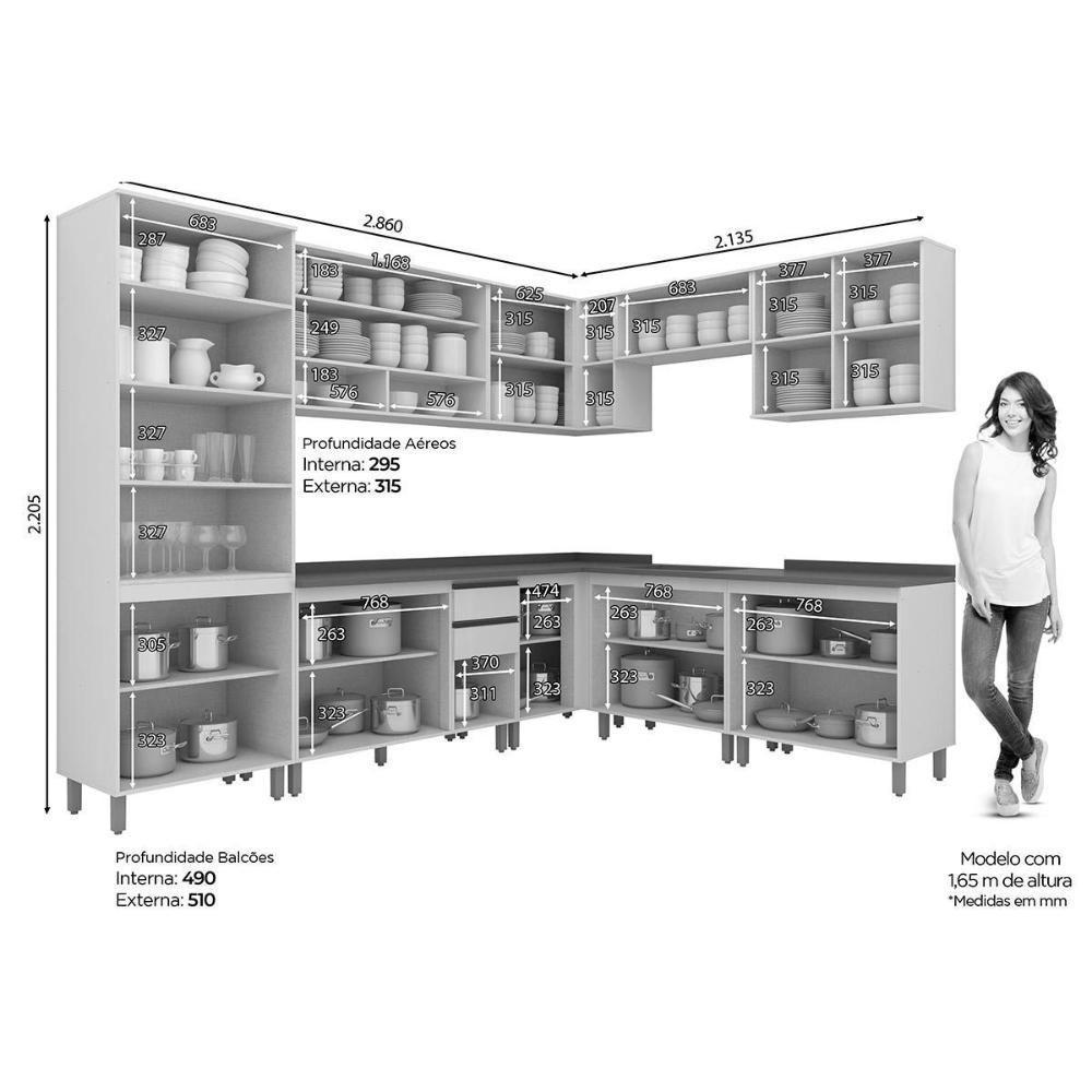 Cozinha Modulada Connect 13 Peças 4aéreos+4balcões+ 1 Paneleiro +4complementos C6p06 Off White2 Aéreos + 1 Balcão + 1 Complemento - 8
