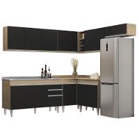 Armário De Cozinha Modulado De Canto 7 Peças Cp24 Com Pia Inox Castanho/preto - Lumil - 1