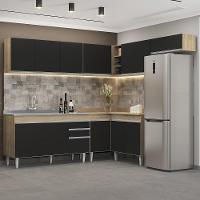 Armário De Cozinha Modulado De Canto 7 Peças Cp24 Com Pia Inox Castanho/preto - Lumil - 2