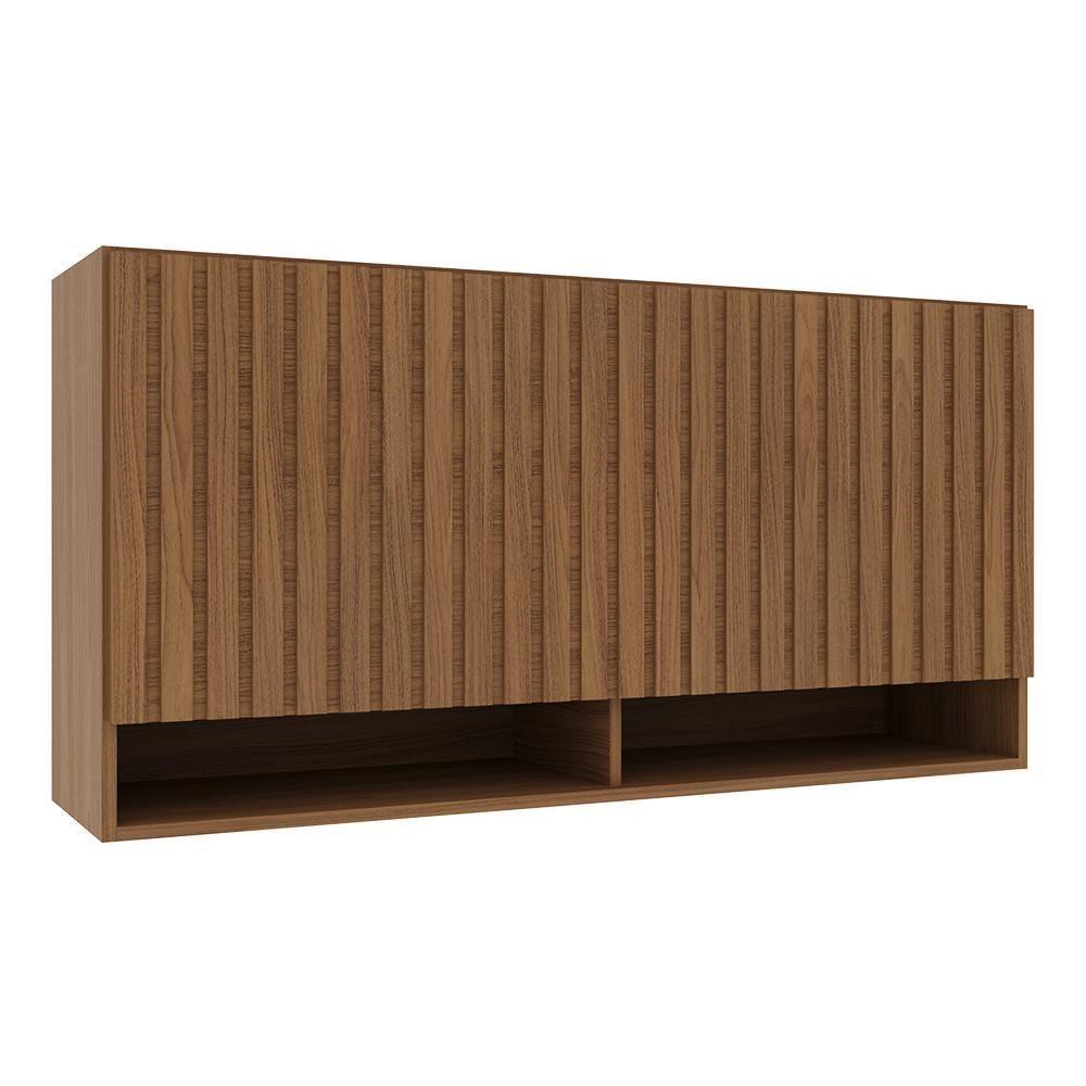 Armário Aéreo Monza 120cm 1 Porta Basculante Ripado Freijó Com Nichos - Indékes Freijó - 1