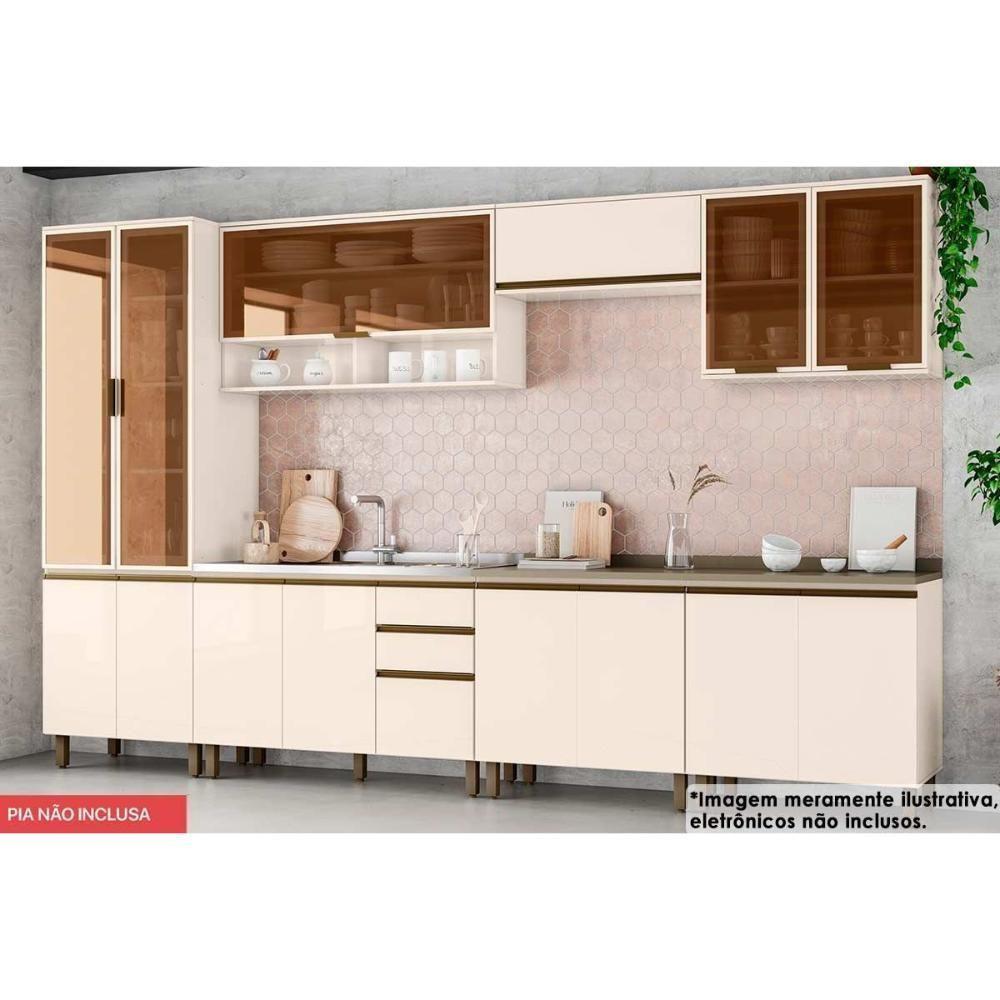 Cozinha Modulada Connect 9 Peças 33 Aéreos + 3 Balcões + 1 Paneleiro+ 2 Complementos C5p86 Off White2 Aéreos + 1 Balcão + 1 Complemento - 1