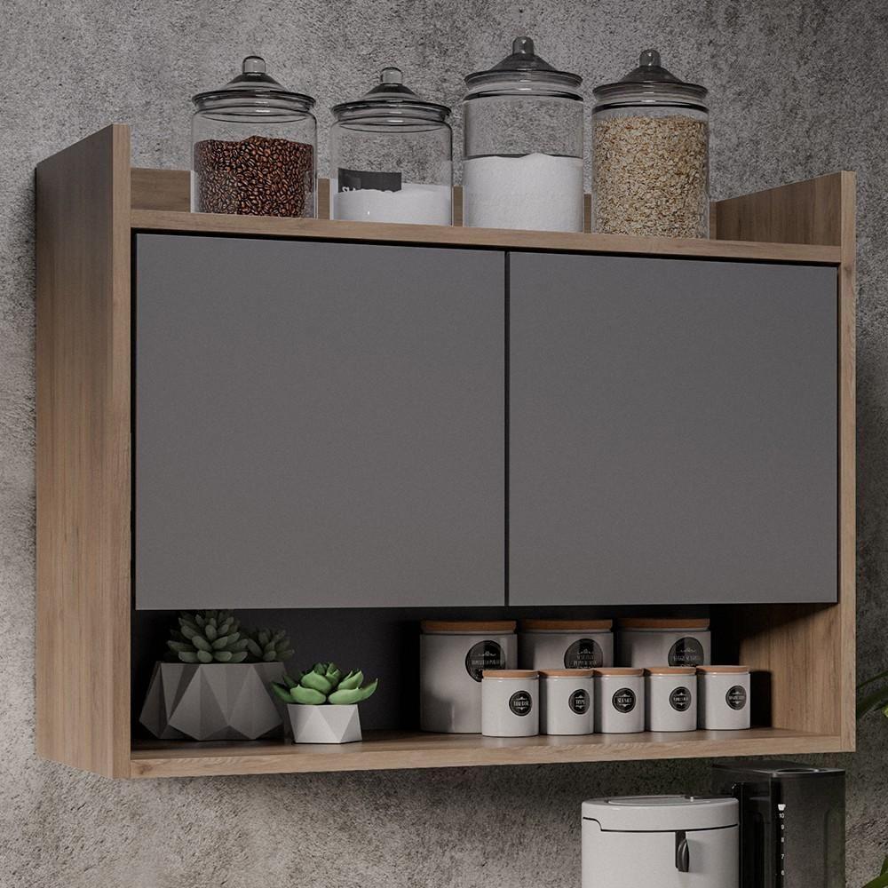 Armário De Cozinha Aéreo 71cm 2 Portas 1 Nicho Ceci Z34 Freijó/grafite - Mpozenato - 2