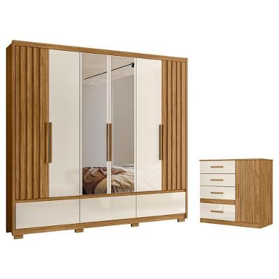 Guarda Roupa Casal e Cômoda Amazonas Vênus 6 Portas 5 Gavetas MDP Moderno Freijó Off White