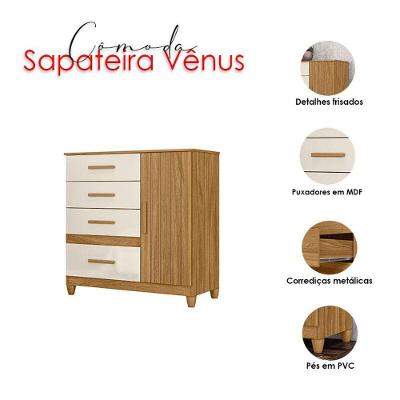 Guarda Roupa Casal e Cômoda Amazonas Vênus 7 Portas 9 Gavetas MDP Freijó Off White