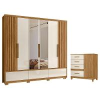 Guarda Roupa Casal Amazonas E Cômoda Vênus Freijó Off White Com Espelho E Pés - Moval - 1