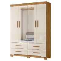 Guarda Roupa Solteiro Ambiente Miami 4 Portas Freijó Off White Com Espelho - Moval - 5