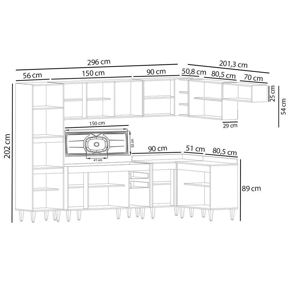 Armário De Cozinha Modulada De Canto 8 Peças Cp09 Balcão Com Pia Inox Castanho/preto - Lumil - 4