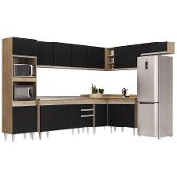 Armário De Cozinha Modulada De Canto 8 Peças Cp09 Balcão Com Pia Inox Castanho/preto - Lumil - 1