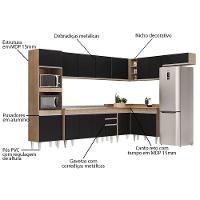 Armário De Cozinha Modulada De Canto 8 Peças Cp09 Balcão Com Pia Inox Castanho/preto - Lumil - 3