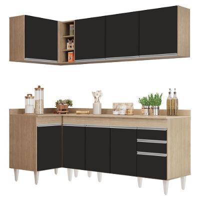 Armário De Cozinha Modulado De Canto Direito 4 Peças Cp41 Balcão Com Tampo Castanho/preto - Lumil