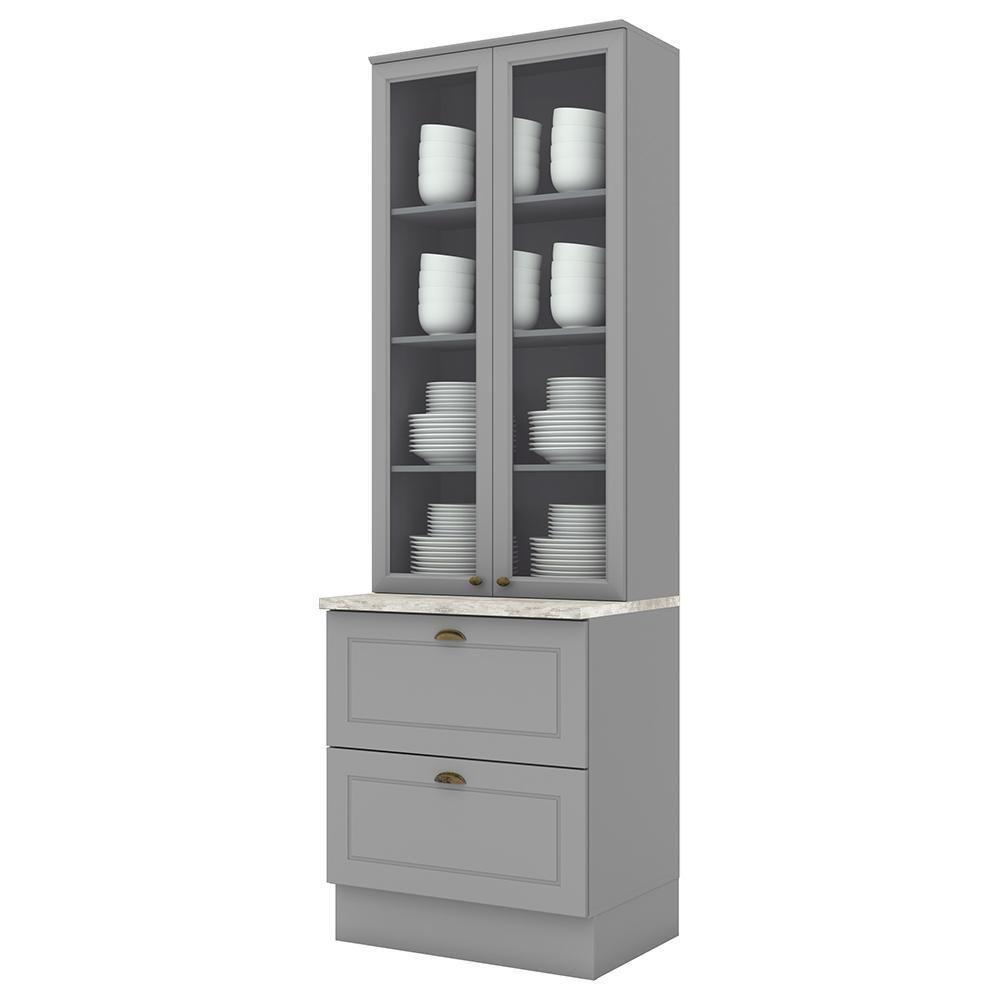 Cristaleira 2 Portas E 2 Gavetas Americana Cinza Com Tampo Calcare - Móveis Henn Cinza-calcare - 1