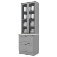 Cristaleira 2 Portas E 2 Gavetas Americana Cinza Com Tampo Calcare - Móveis Henn Cinza-calcare - 1