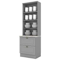 Cristaleira 2 Portas E 2 Gavetas Americana Cinza Com Tampo Calcare - Móveis Henn Cinza-calcare - 2