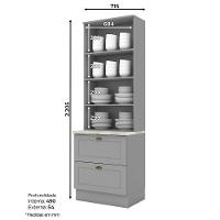 Cristaleira 2 Portas E 2 Gavetas Americana Cinza Com Tampo Calcare - Móveis Henn Cinza-calcare - 3