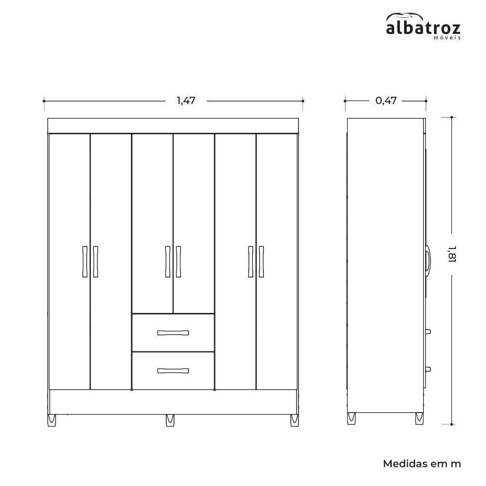 Guarda Roupa Mobi 6 Portas E 2 Gavetas Cinamomo-off White - Móveis Albatroz Cinamomo-off White - 4